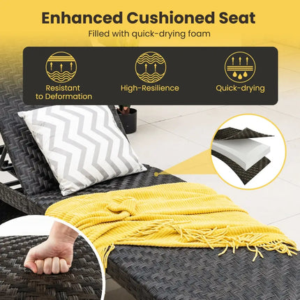 Folding Padded Rattan Patio Chaise Lounge with Adjustable Backrest and Quick Dry Foam All Weather - Brown - Outdoor