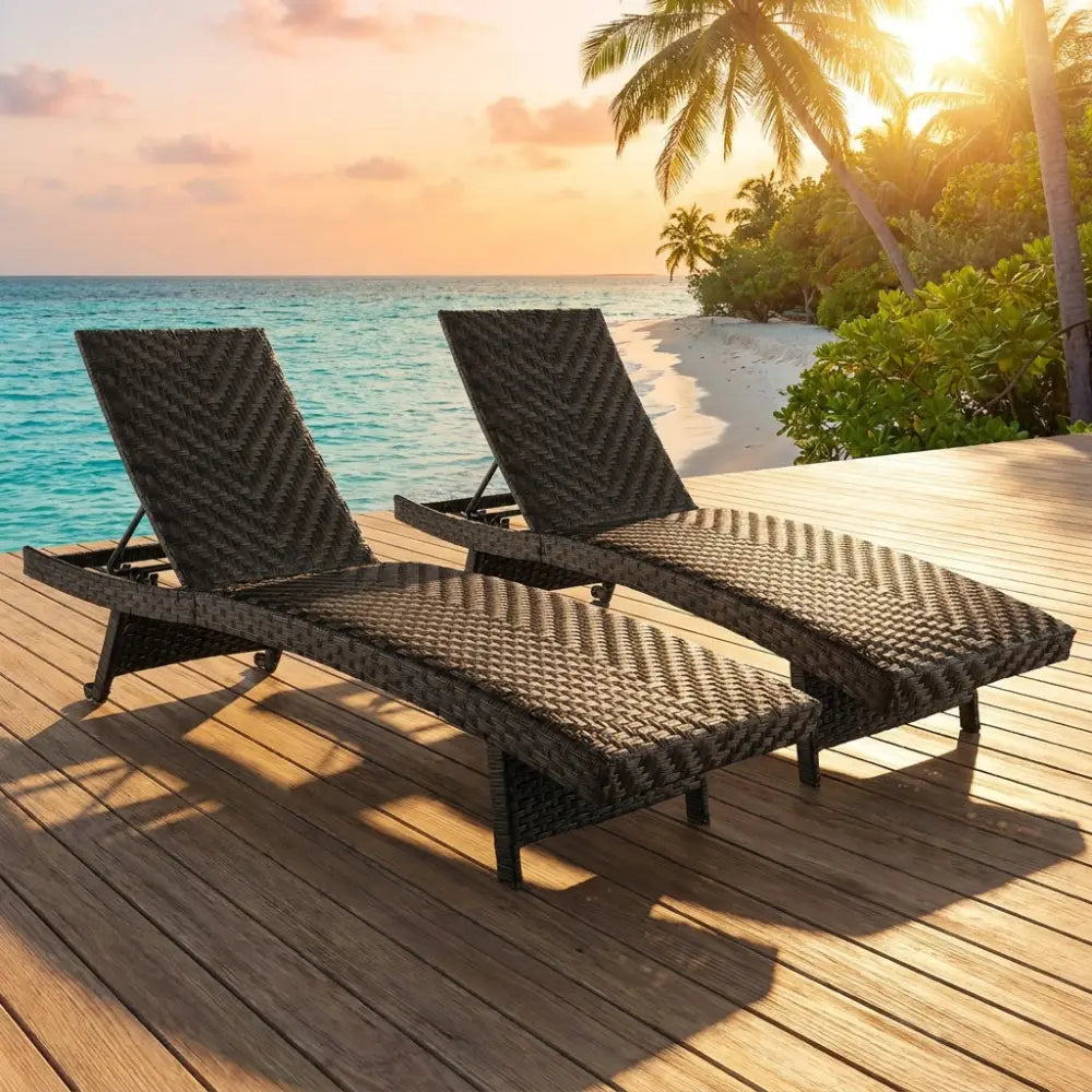 Folding Padded Rattan Patio Chaise Lounge with Adjustable Backrest Set of 2 - Brown - Outdoor Chaise Lounges