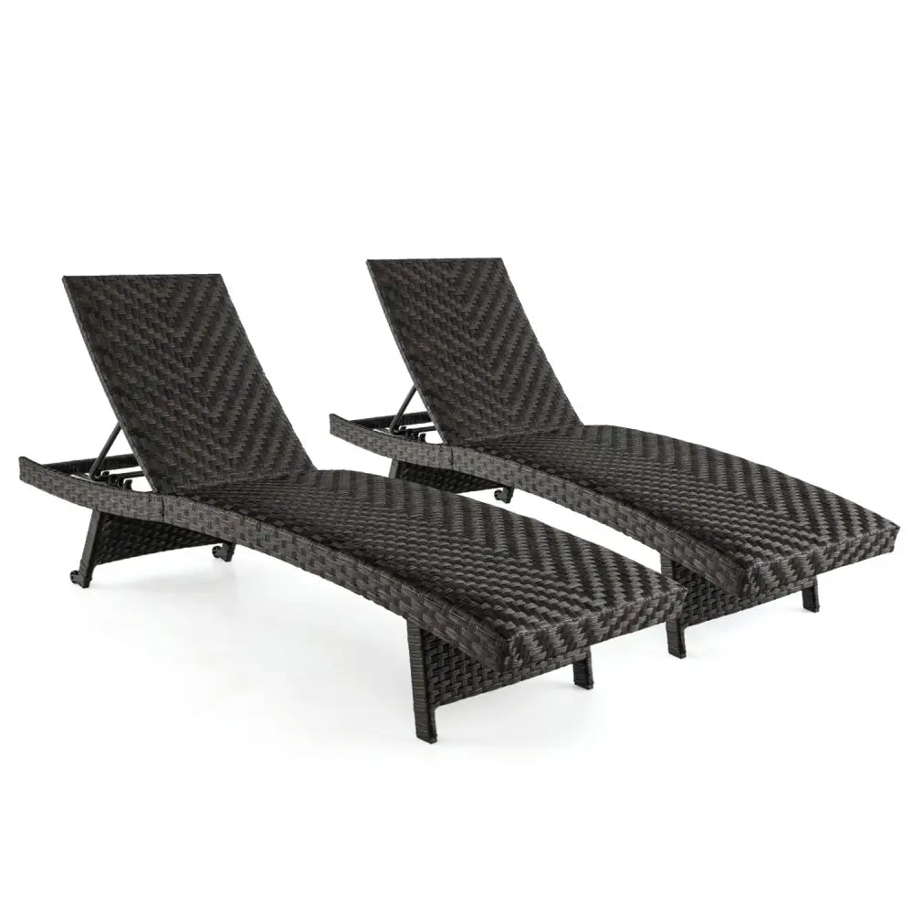Folding Padded Rattan Patio Chaise Lounge with Adjustable Backrest Set of 2 - Brown - Outdoor Chaise Lounges
