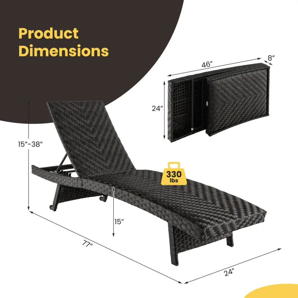 Folding Padded Rattan Patio Chaise Lounge with Adjustable Backrest Set of 2 - Brown - Outdoor Chaise Lounges