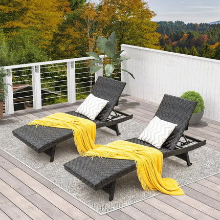 Folding Padded Rattan Patio Chaise Lounge with Adjustable Backrest and Quick Dry Foam All Weather - Brown - Outdoor