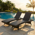 Folding Padded Rattan Patio Chaise Lounge with Adjustable Backrest Set of 2 - Brown - Outdoor Chaise Lounges