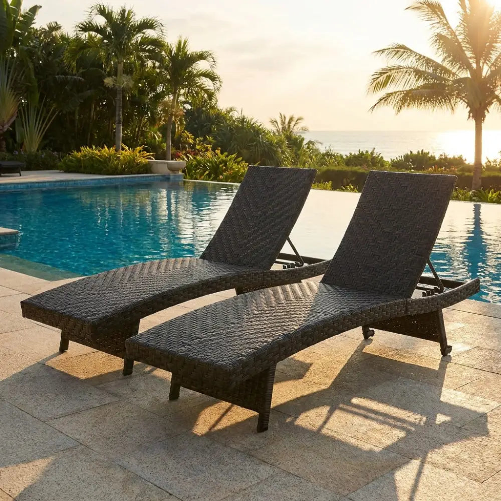 Folding Padded Rattan Patio Chaise Lounge with Adjustable Backrest Set of 2 - Brown - Outdoor Chaise Lounges