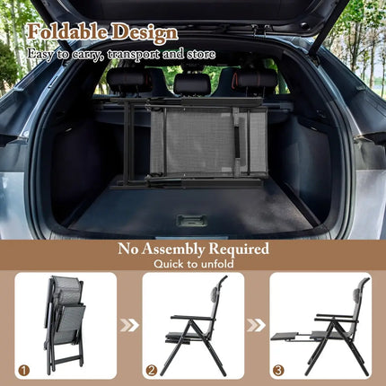 Folding Patio Chairs Set of 2 with 10-Level Adjustable Backrests and Armrests-Grey - Gray - Outdoor Chaise Lounges