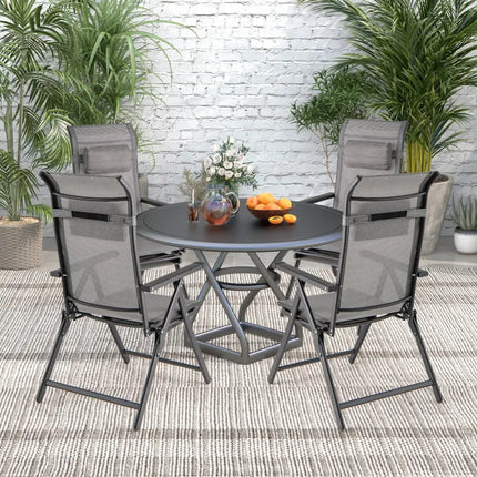 Folding Patio Chairs Set of 2 with 10-Level Adjustable Backrests and Armrests-Grey - Gray - Outdoor Chaise Lounges