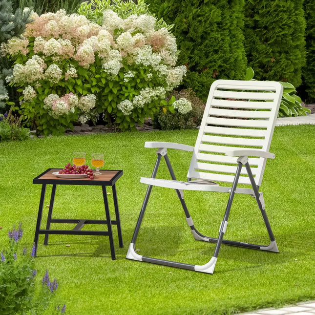 Folding Patio Chaise Lounger with 7-Level Backrest - White - Outdoor Chaise Lounges