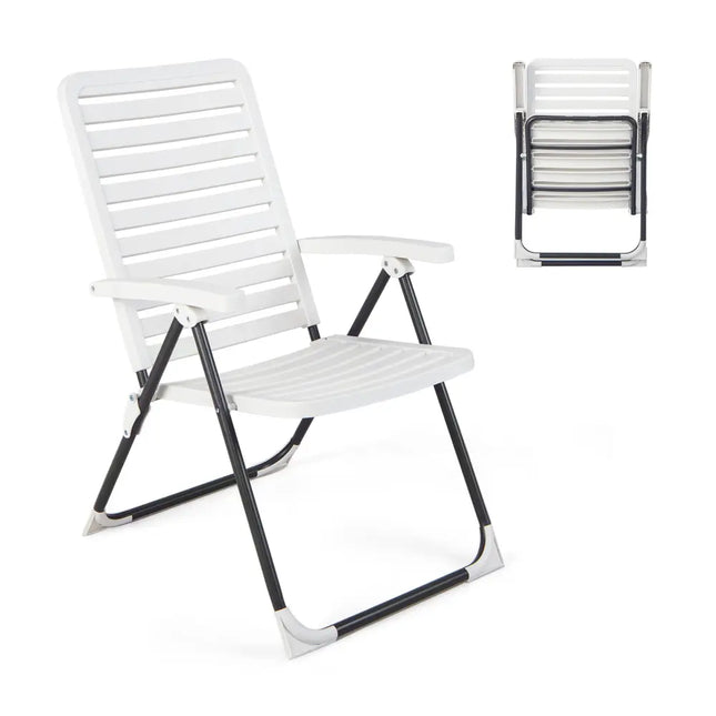 Folding Patio Chaise Lounger with 7-Level Backrest - White - Outdoor Chaise Lounges