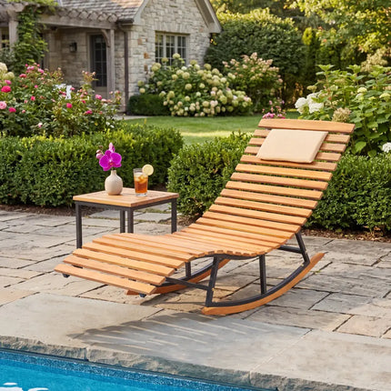Folding Patio Lounge Chair with Double-Sided Cushioned Seat - Natural - Outdoor Chaise Lounges