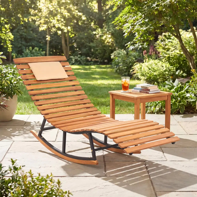 Folding Patio Lounge Chair with Double-Sided Cushioned Seat - Natural - Outdoor Chaise Lounges