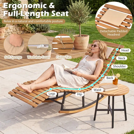 Folding Patio Lounge Chair with Double-Sided Cushioned Seat - Natural - Outdoor Chaise Lounges