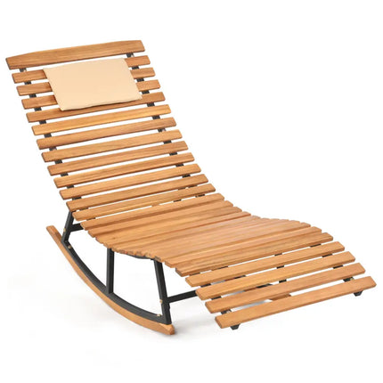 Folding Patio Lounge Chair with Double-Sided Cushioned Seat - Natural - Outdoor Chaise Lounges