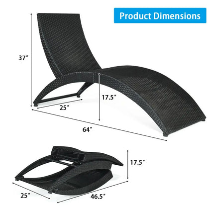 Folding Patio Rattan Portable Lounge Chair Chaise with Cushion-Turquoise - Turquoise - Outdoor Chaise Lounges