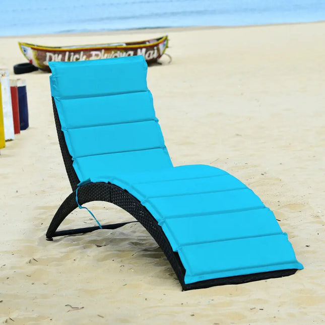 Folding Patio Rattan Portable Lounge Chair Chaise with Cushion-Turquoise - Turquoise - Outdoor Chaise Lounges
