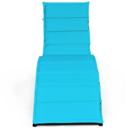 Folding Patio Rattan Portable Lounge Chair Chaise with Cushion-Turquoise - Turquoise - Outdoor Chaise Lounges