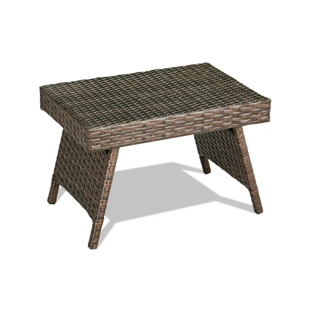 Folding PE Rattan Side Coffee Table Patio Garden Furniture-Brown - Brown - Patio Coffee Tables