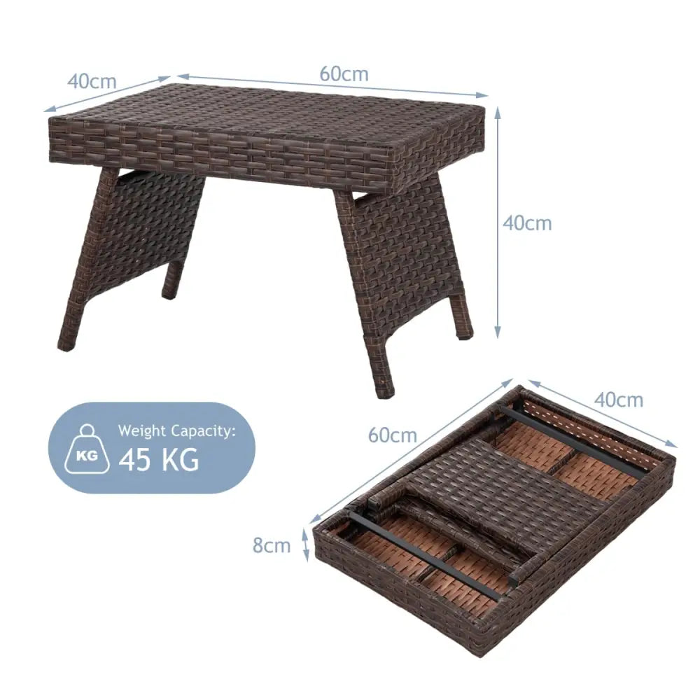 Folding PE Rattan Side Coffee Table Patio Garden Furniture-Brown - Brown - Patio Coffee Tables