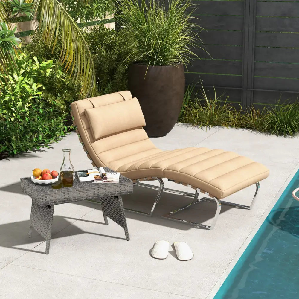 Folding PE Rattan Side Coffee Table Patio Garden Furniture-Gray - Gray - Patio Coffee Tables