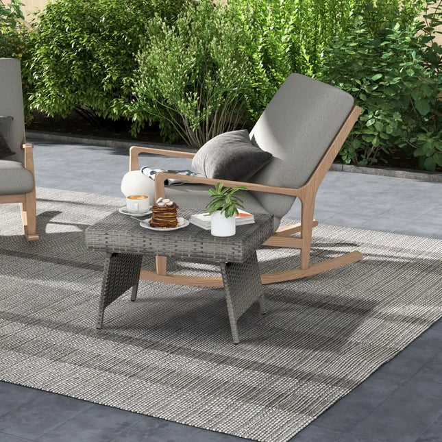 Folding PE Rattan Side Coffee Table Patio Garden Furniture-Gray - Gray - Patio Coffee Tables
