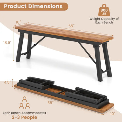 Folding Picnic Bench Set Rectangular Acacia Wood Dining Camping BBQ Benches - Outdoor Benches