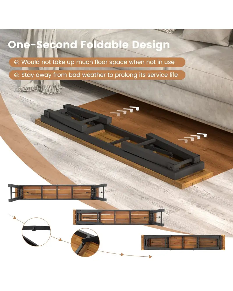 Folding Picnic Bench Set Rectangular Acacia Wood Dining Camping BBQ Benches - Outdoor Benches