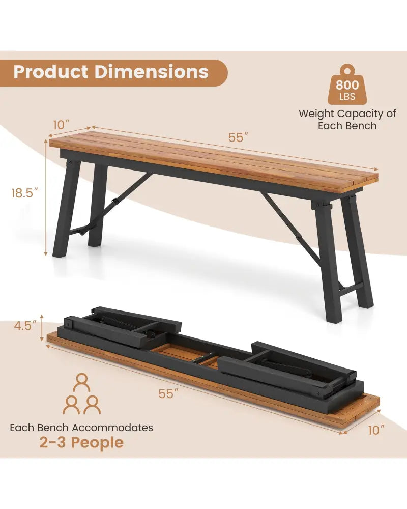 Folding Picnic Bench Set Rectangular Acacia Wood Dining Camping BBQ Benches - Outdoor Benches