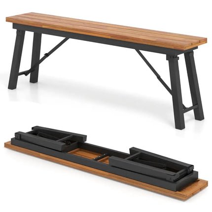 Folding Picnic Bench Set Rectangular Acacia Wood Dining Camping BBQ Benches - Outdoor Benches