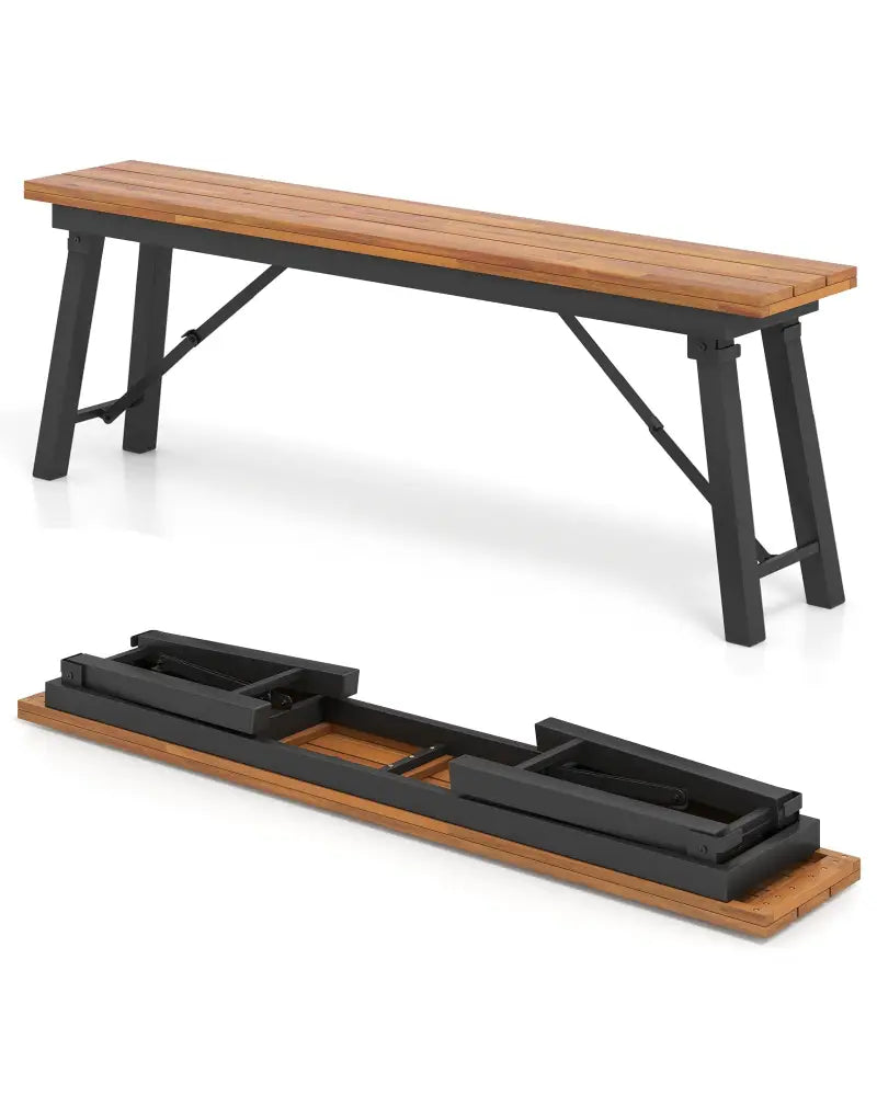 Folding Picnic Bench Set Rectangular Acacia Wood Dining Camping BBQ Benches - Outdoor Benches