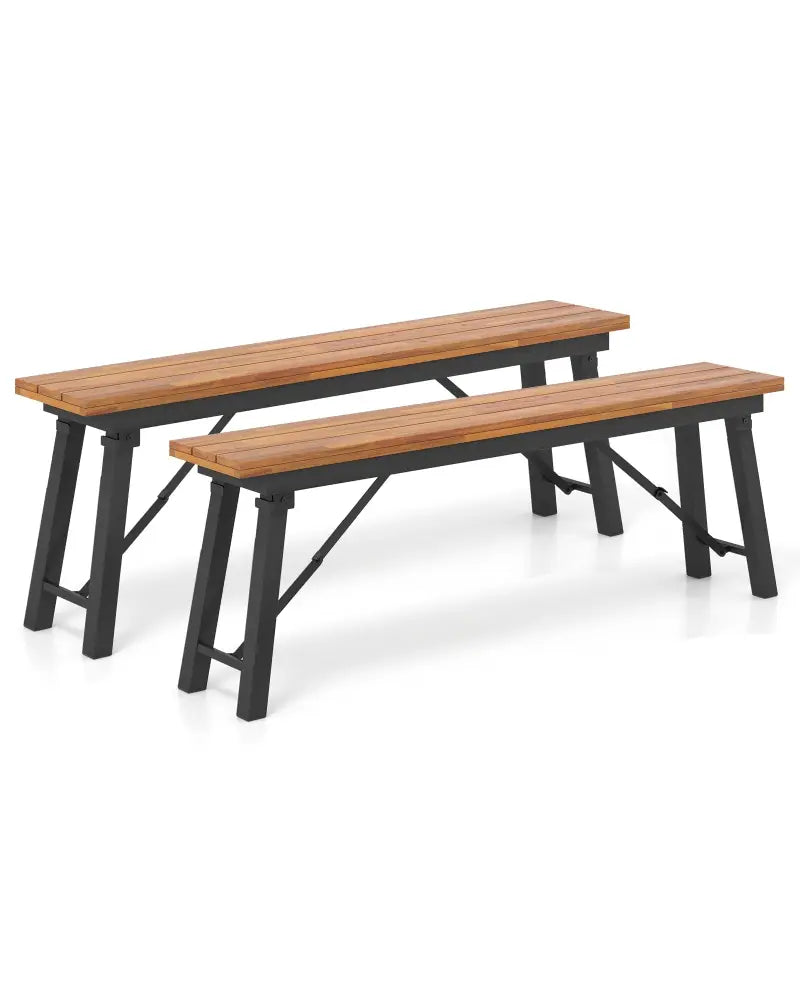 Folding Picnic Bench Set Rectangular Acacia Wood Dining Camping BBQ Benches - Outdoor Benches