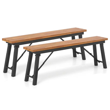Folding Picnic Bench Set Rectangular Acacia Wood Dining Camping BBQ Benches - Outdoor Benches