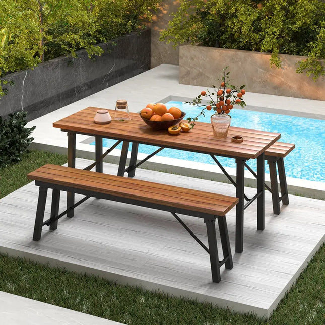 Folding Picnic Bench Set Rectangular Acacia Wood Dining Camping BBQ Benches - Outdoor Benches