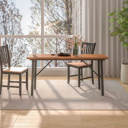 Folding Picnic Table Acacia Wood Dining Table with Metal Frame for Indoor Outdoor Activities - Picnic Tables