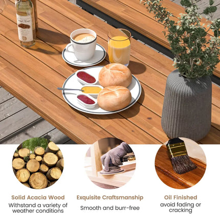 Folding Picnic Table Acacia Wood Dining Table with Metal Frame for Indoor Outdoor Activities - Picnic Tables