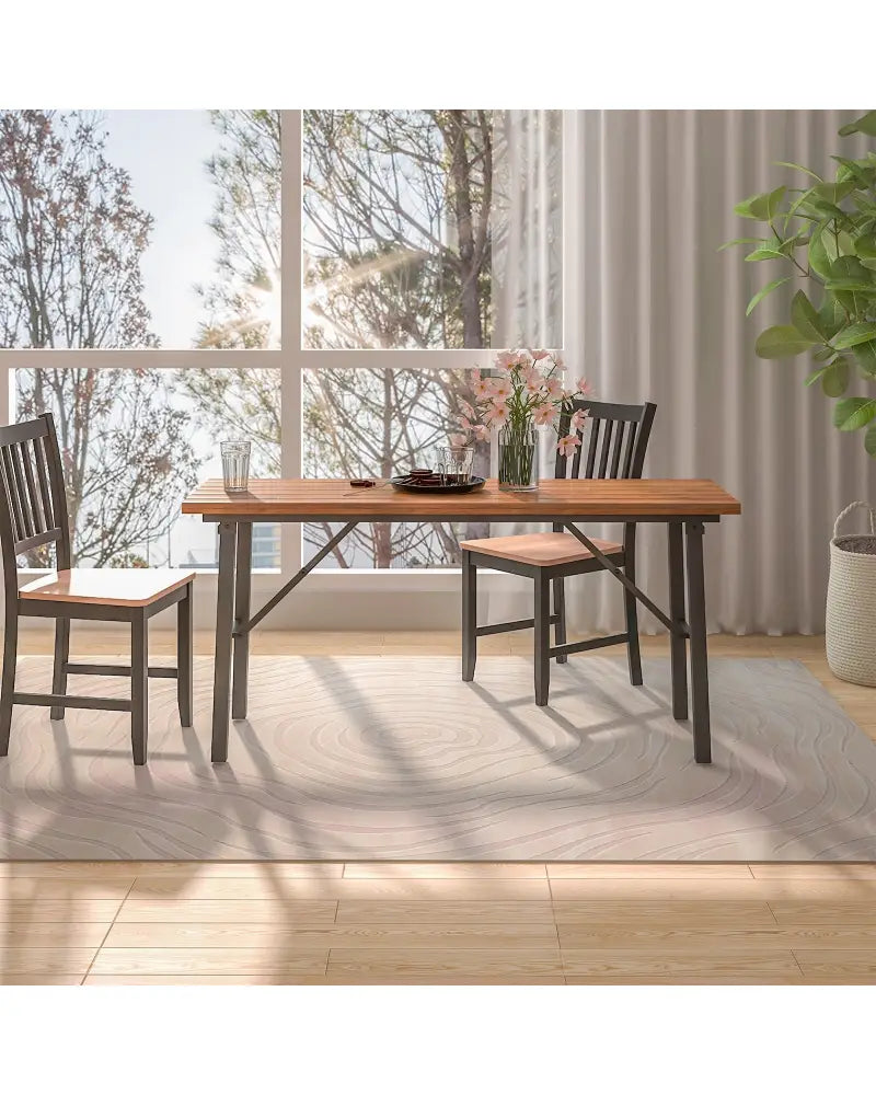 Folding Picnic Table Acacia Wood Dining Table with Metal Frame for Indoor Outdoor Activities - Picnic Tables