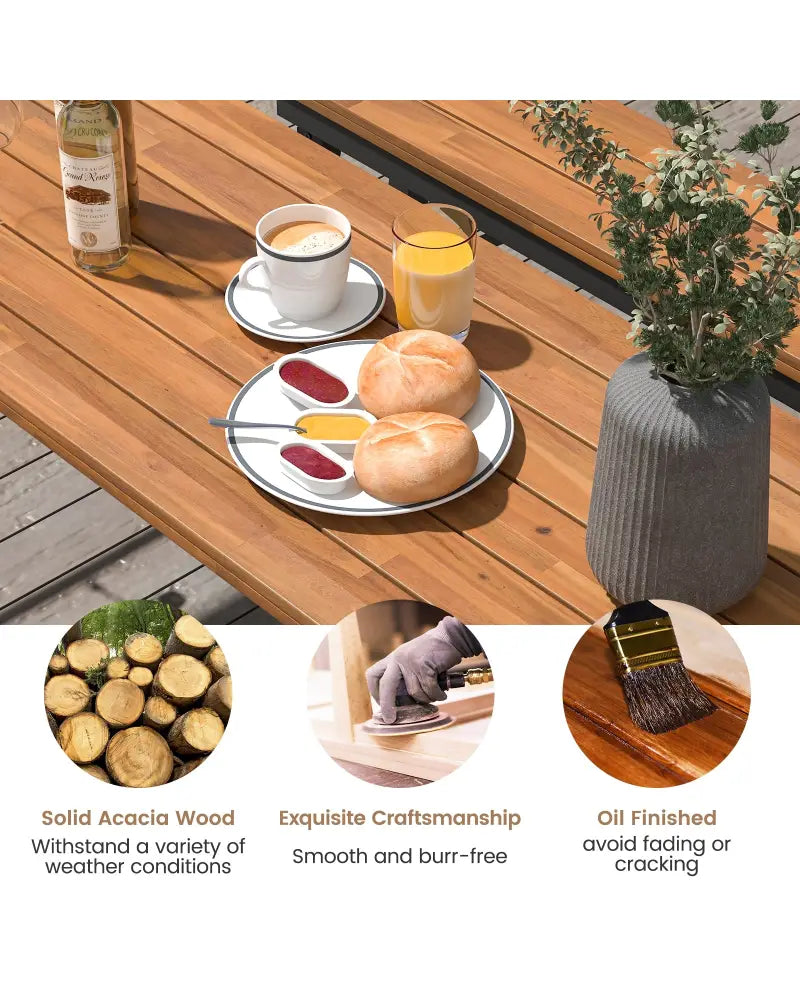 Folding Picnic Table Acacia Wood Dining Table with Metal Frame for Indoor Outdoor Activities - Picnic Tables