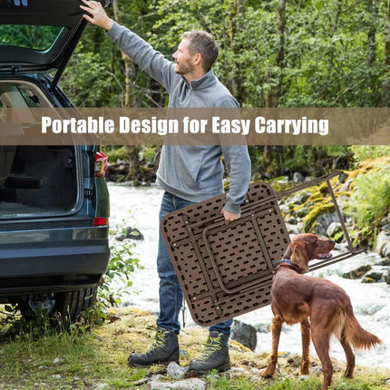 Folding Picnic Table with Rattan Grain HDPE Tabletop and Sturdy Metal Fame-Coffee - Coffee - Patio Dining Tables
