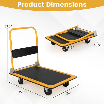 Folding Platform Cart Dolly Hand Truck-Black - Black - Garages