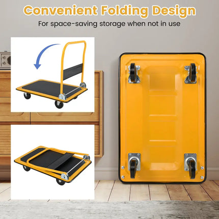 Folding Platform Cart Dolly Hand Truck-Black - Black - Garages