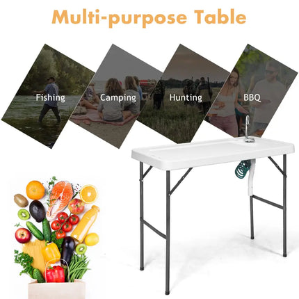 Folding Portable Fish Cleaning Cutting Table - White - Camping Furniture