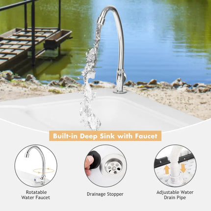 Folding Portable Fish Cleaning Cutting Table - White - Camping Furniture