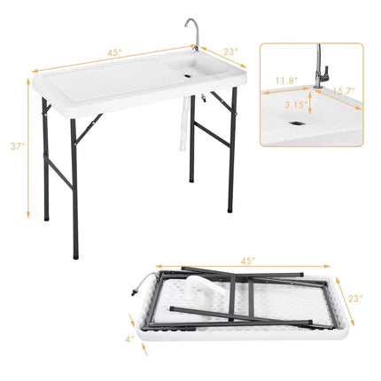 Folding Portable Fish Cleaning Cutting Table - White - Camping Furniture