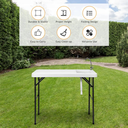 Folding Portable Fish Cleaning Cutting Table - White - Camping Furniture