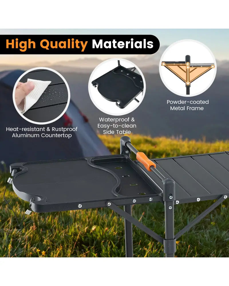 Folding Portable Outdoor Cook Station with Heat-Resistant Aluminum Tabletop - Black - Camping Furniture