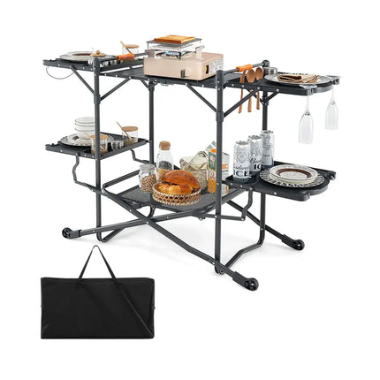 Folding Portable Outdoor Cook Station with Heat-Resistant Aluminum Tabletop - Black - Camping Furniture