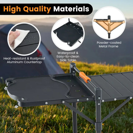 Folding Portable Outdoor Cook Station with Heat-Resistant Aluminum Tabletop - Black - Camping Furniture