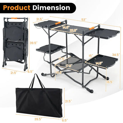 Folding Portable Outdoor Cook Station with Heat-Resistant Aluminum Tabletop - Black - Camping Furniture