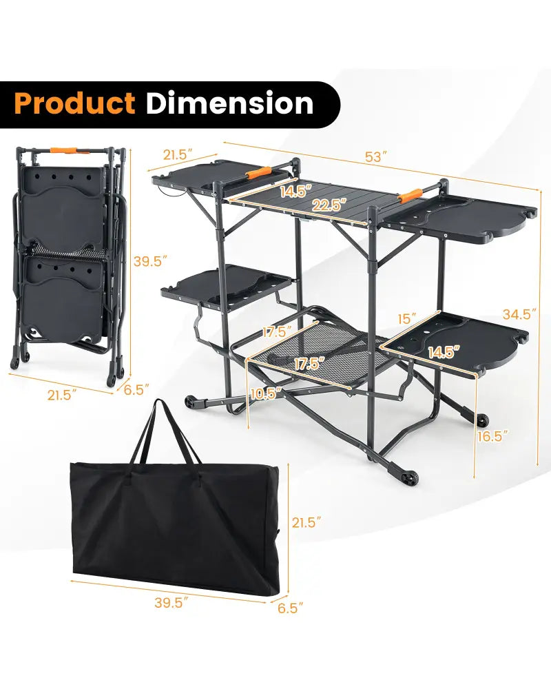 Folding Portable Outdoor Cook Station with Heat-Resistant Aluminum Tabletop - Black - Camping Furniture