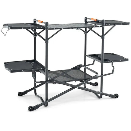 Folding Portable Outdoor Cook Station with Heat-Resistant Aluminum Tabletop - Black - Camping Furniture