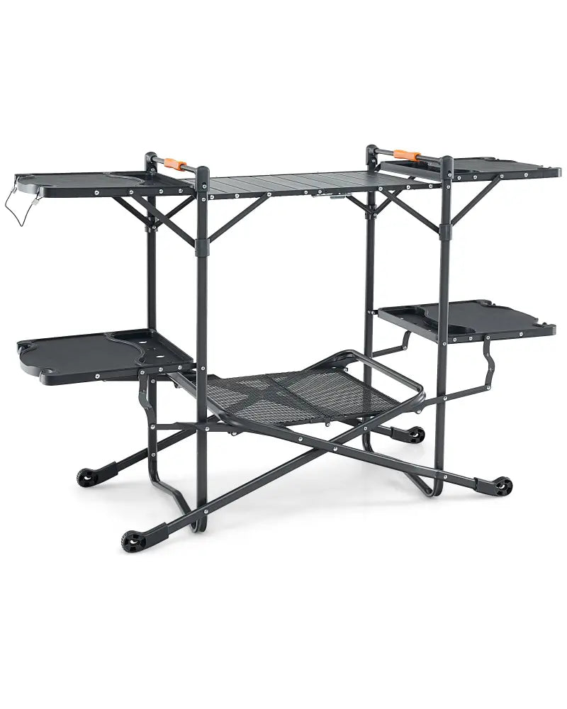 Folding Portable Outdoor Cook Station with Heat-Resistant Aluminum Tabletop - Black - Camping Furniture