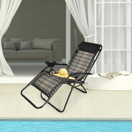 Folding Rattan Zero Gravity Lounge Chair with Removable Head Pillow-Gray - Gray - Beach & Lawn Chairs