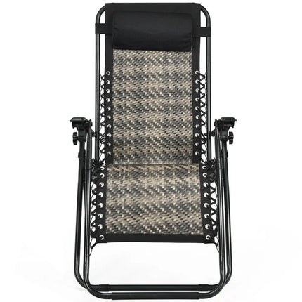 Folding Rattan Zero Gravity Lounge Chair with Removable Head Pillow-Gray - Gray - Beach & Lawn Chairs